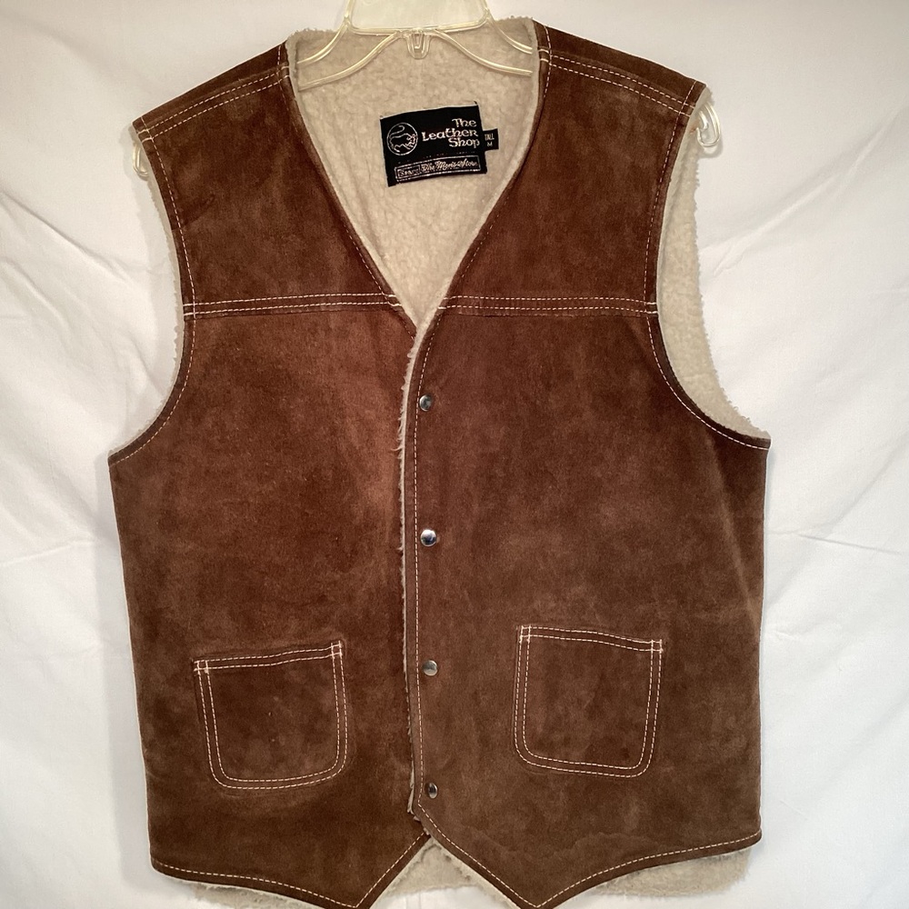 Vintage Sears Brown Suede Sherpa Lined Western Vest Size Men’s Medium Tall